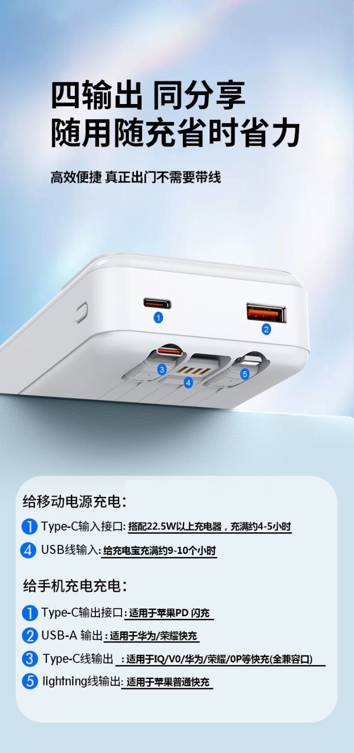 White and black portable multi-interface display power bank, mobile power bank retail magnetic power bank pic 5