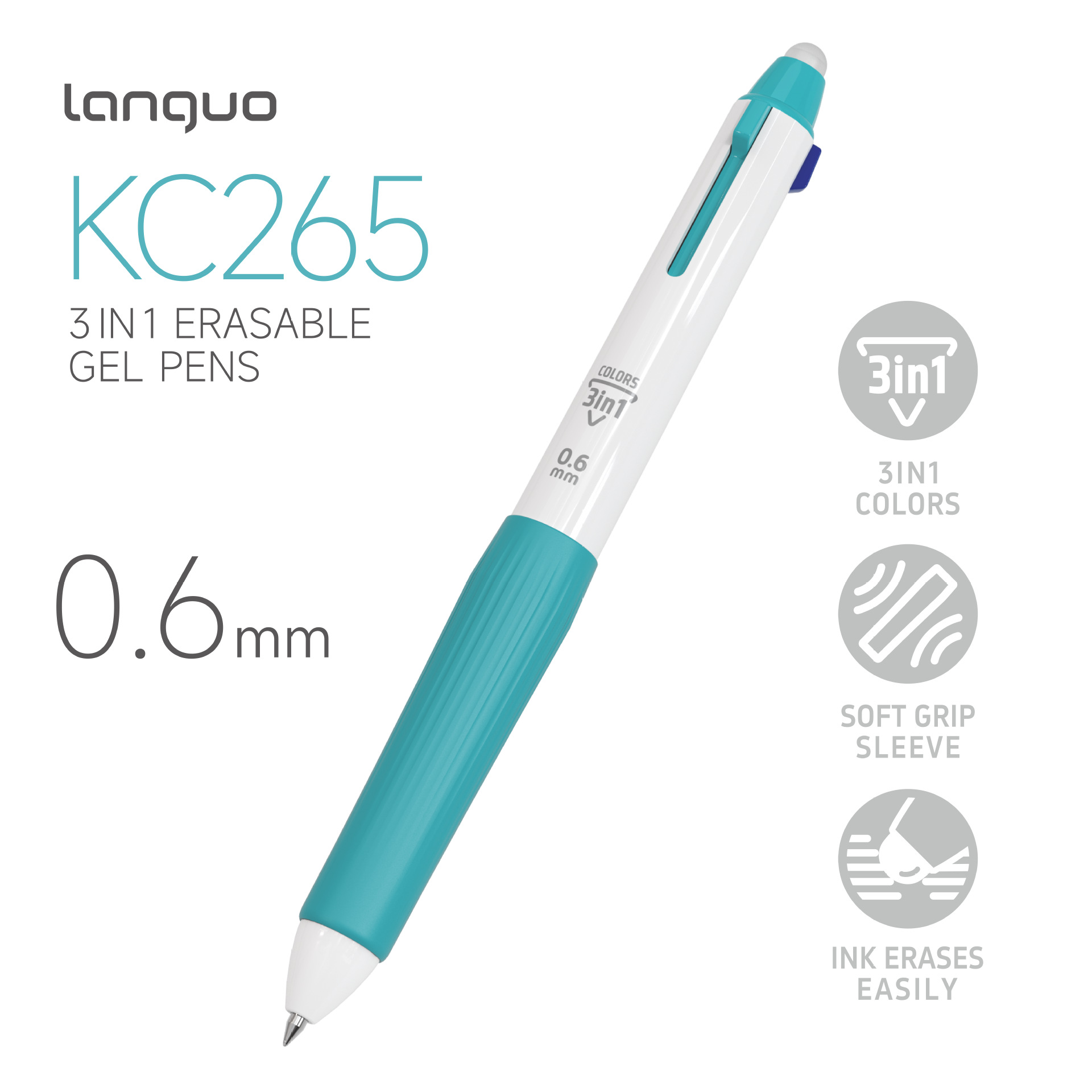 Blue Fruit KC265 Color Erasable Gel Pen Press Type Three-in-One High Appearance Level Student Art Drawing Pen Set pic 1