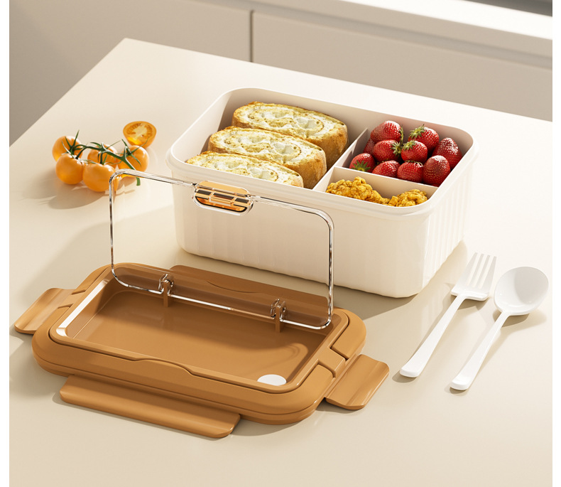 R42-6538 Portable lunch box, suitable for office workers and students, large-capacity compartments, double-layer with tableware detail image 4