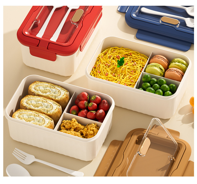 R42-6538 Portable lunch box, suitable for office workers and students, large-capacity compartments, double-layer with tableware detail image 15