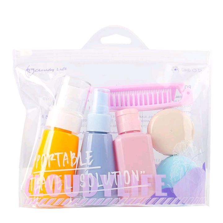 Venta directa de fábrica color portátil viaje split bottle set botella de spray botella de clamshell botella de crema combo de peines Item Picture
