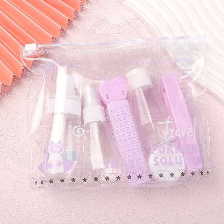 Factory direct sales of portable travel portioning bottles with fluffy hair clips and folding combs set