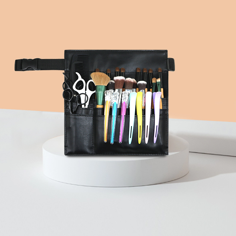 Professional makeup artist waist bag with makeup kit, large-capacity portable PU leather makeup brush storage bag, adjustable waist bag, multi-functional storage bag for beauticians and hairdressers, waterproof, wear-resistant and practical, Aidihua 021LZ