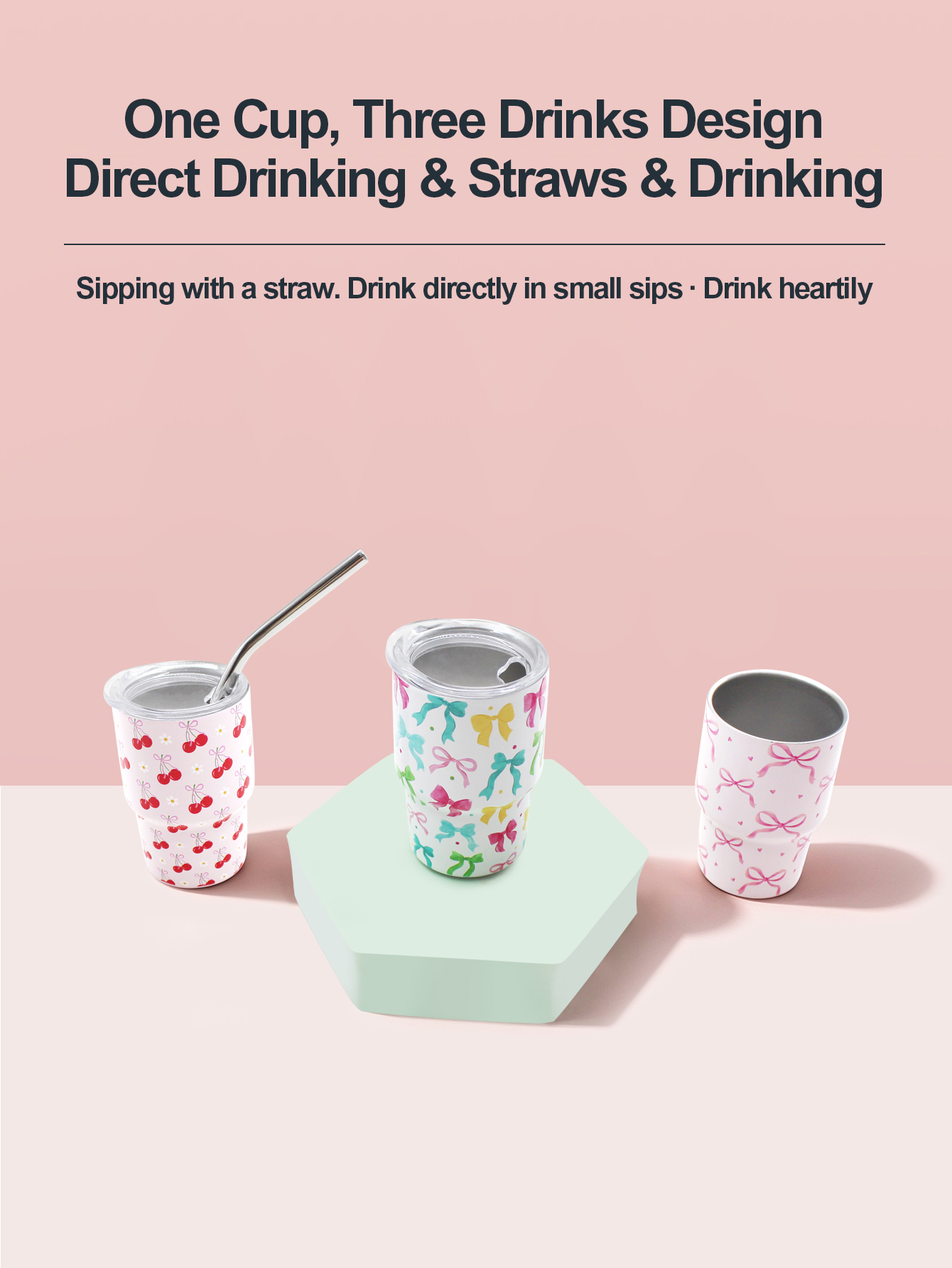 3-OZ3D small cup pink-patterned water cup, thermos cup accessory, fashionable and portable, unisex mug, customizable LOGO Application Scenario