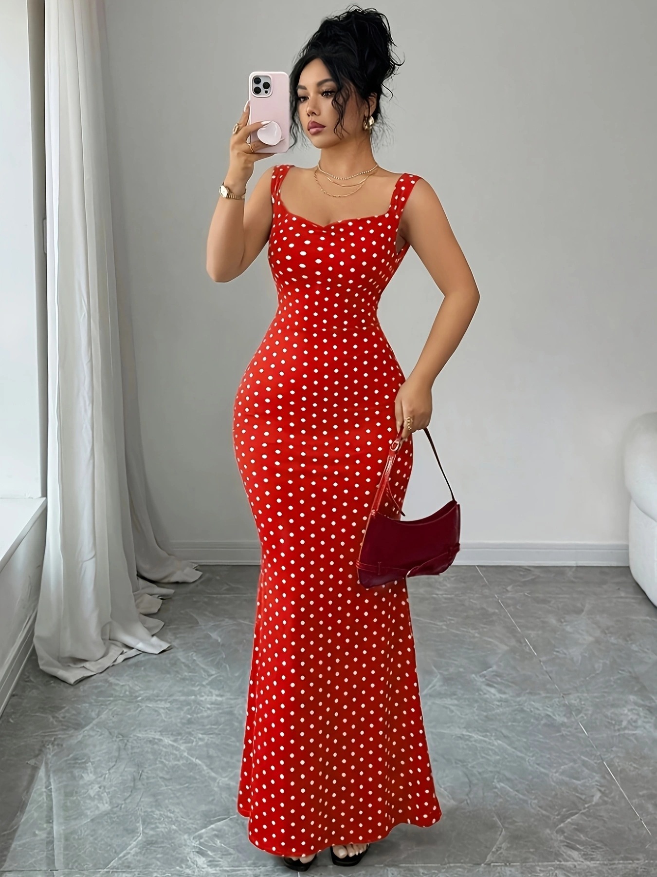 2026 New European and American cross-border summer polka dot fashion backless bow halter dress, slimming and form-fitting dress, seaside dress Specification image