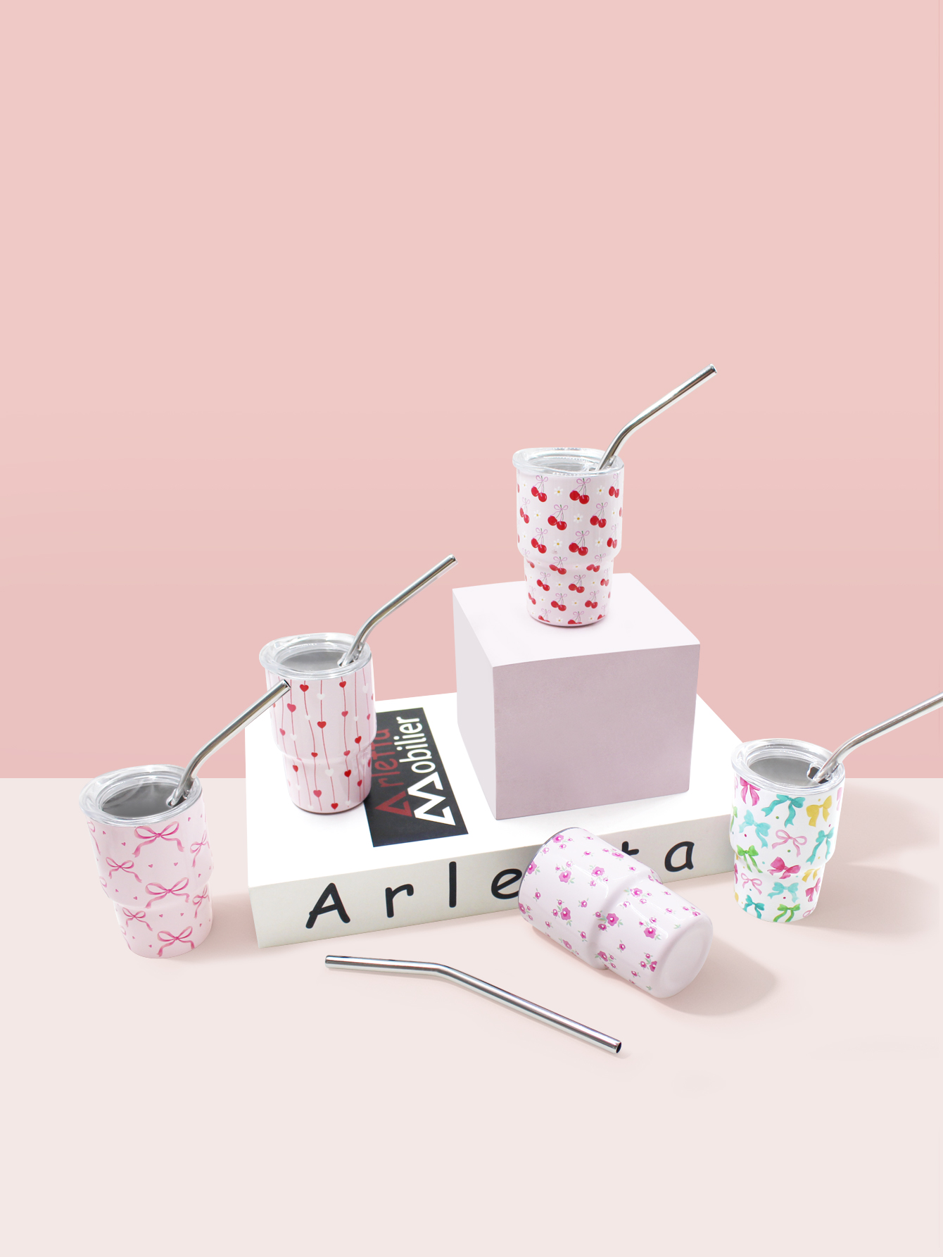 3-OZ3D small cup pink-patterned water cup, thermos cup accessory, fashionable and portable, unisex mug, customizable LOGO
