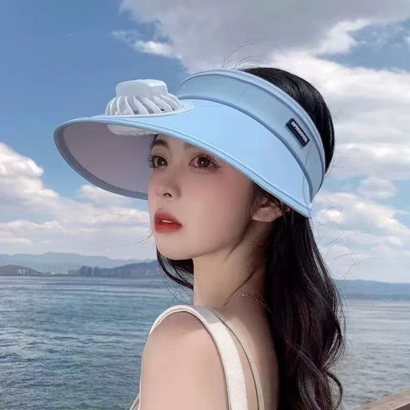 Multi-functional sun protection hat with USB fan three-speed adjustment, new rechargeable fan sun protection hat with brim, summer outdoor large-brim sun protection hat, high-top ultraviolet sun protection hat Item Picture