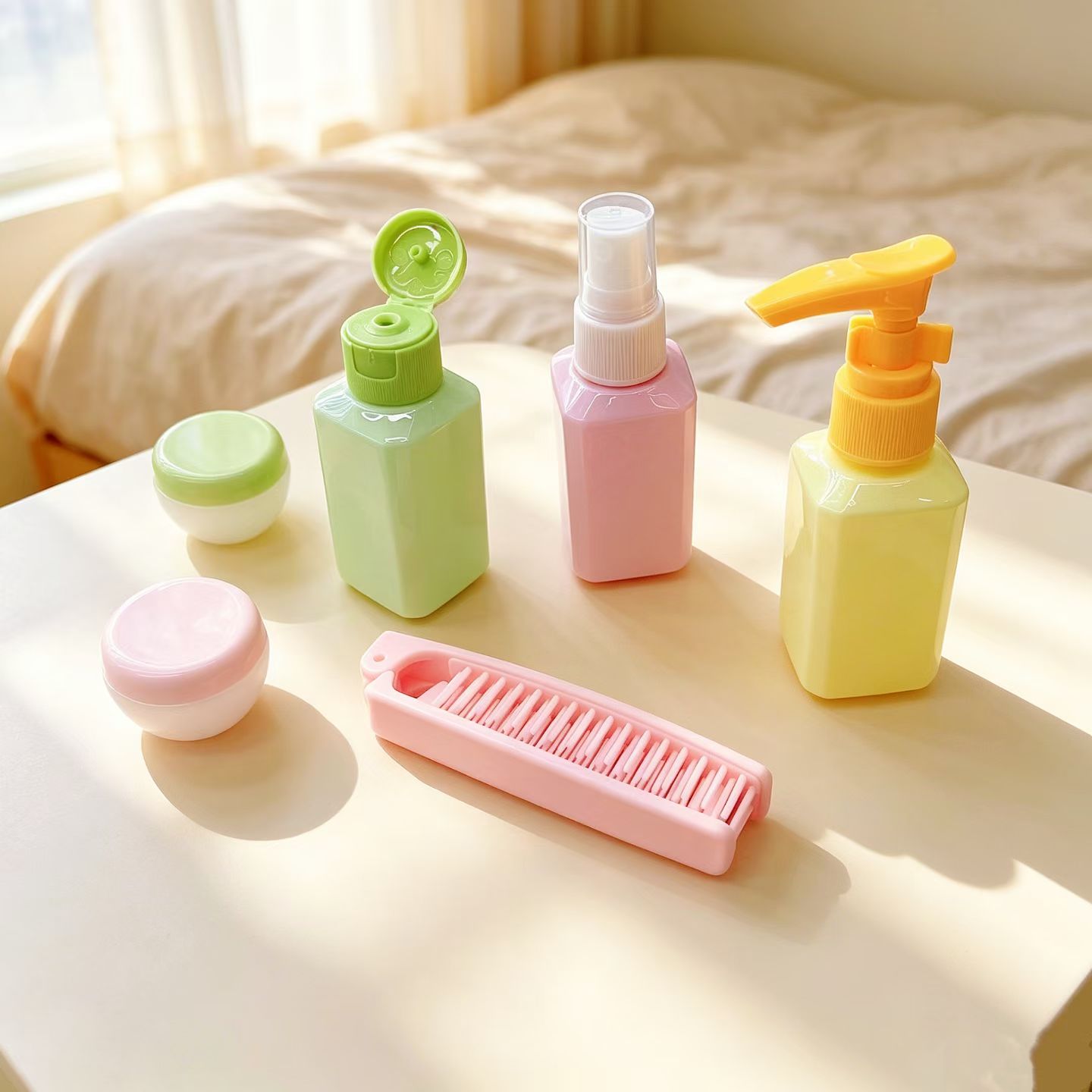 Factory wholesale macaron travel sub-bottle sets, empty bottle skin care products, spray and press bottles Item Picture