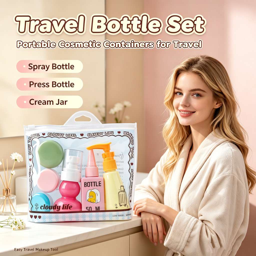 Cartoon travel portioned bottle set, multi-specification cosmetics portioned empty bottle set combination, portable skin care storage for going out
