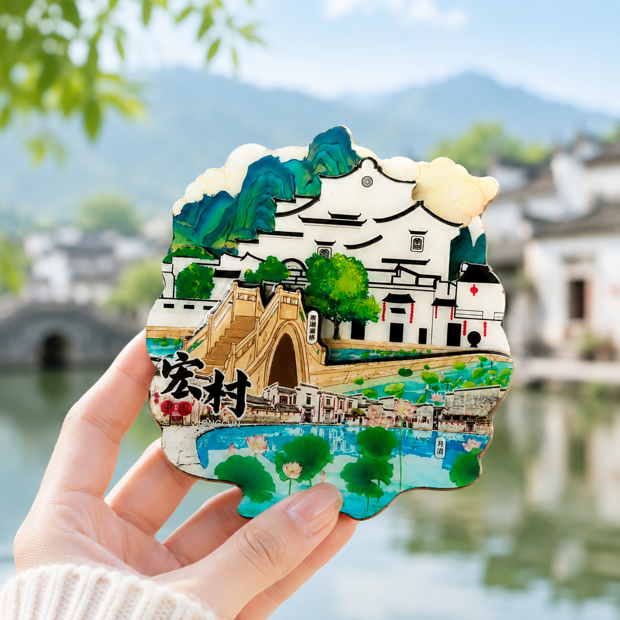Anhui hongcun madera goteo pegamento refrigerador anhui huangshan recuerdos turísticos huihui edificio de la escuela vinchuang magnético acompañante regalo de la mano personalizado Item Picture