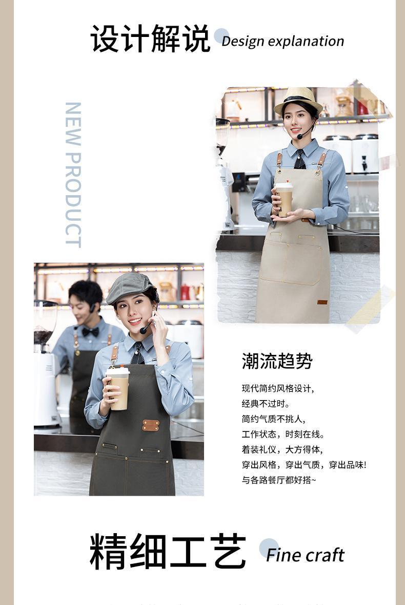 Customized canvas apron with logo printing, work clothes for waiters and waitresses in restaurants, coffee shops, hot pot restaurants, oil-proof and water-proof waistbands detail image 3