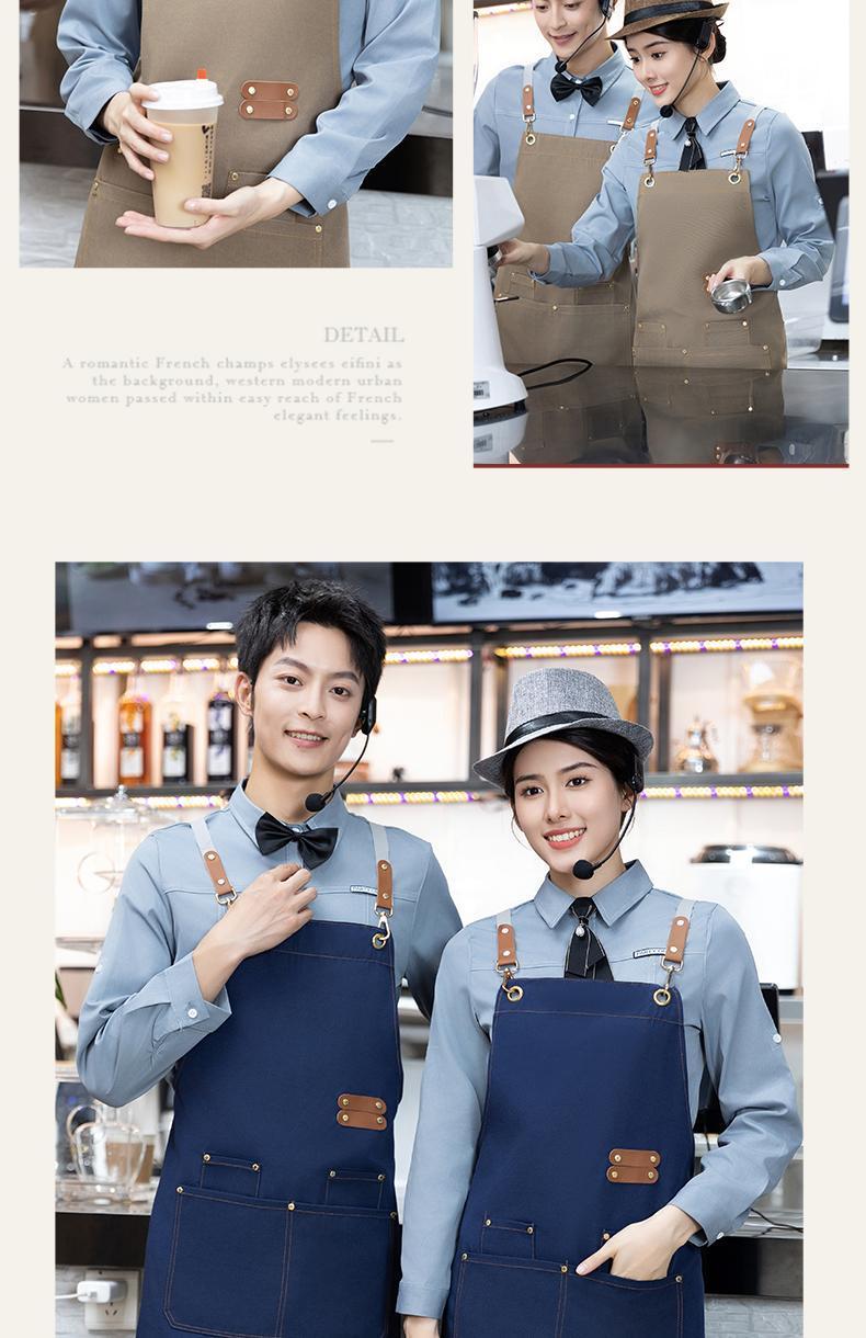 Customized canvas apron with logo printing, work clothes for waiters and waitresses in restaurants, coffee shops, hot pot restaurants, oil-proof and water-proof waistbands detail image 14