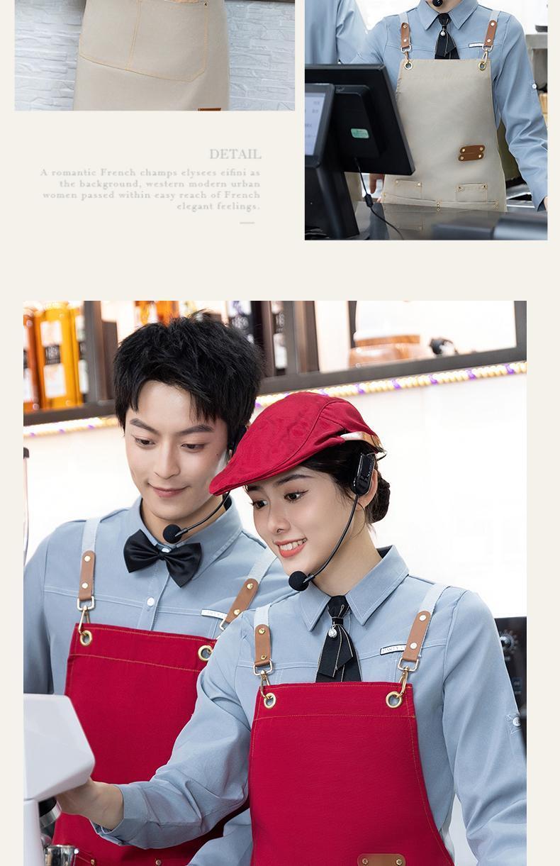 Customized canvas apron with logo printing, work clothes for waiters and waitresses in restaurants, coffee shops, hot pot restaurants, oil-proof and water-proof waistbands detail image 11