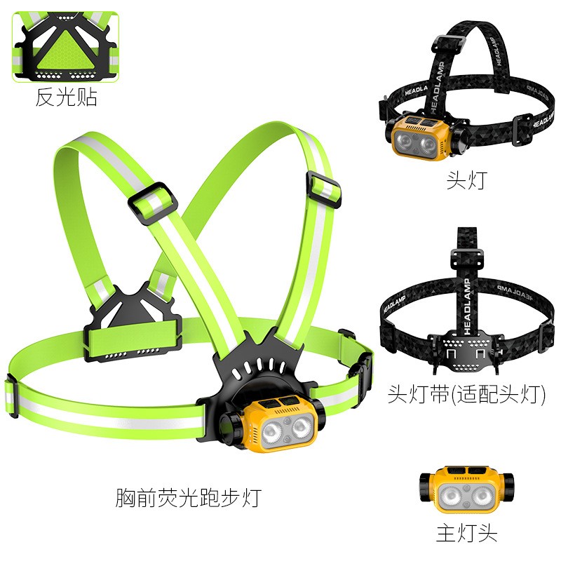 V142 running light + Headlight, hand wave sensing reflective strap, chest running light, night running wearable running light, warning safety vest, flashlight, work light, camping light, miner's lamp details Picture