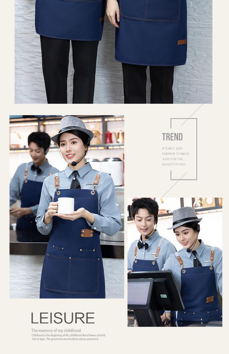 Customized canvas apron with logo printing, work clothes for waiters and waitresses in restaurants, coffee shops, hot pot restaurants, oil-proof and water-proof waistbands detail image 15