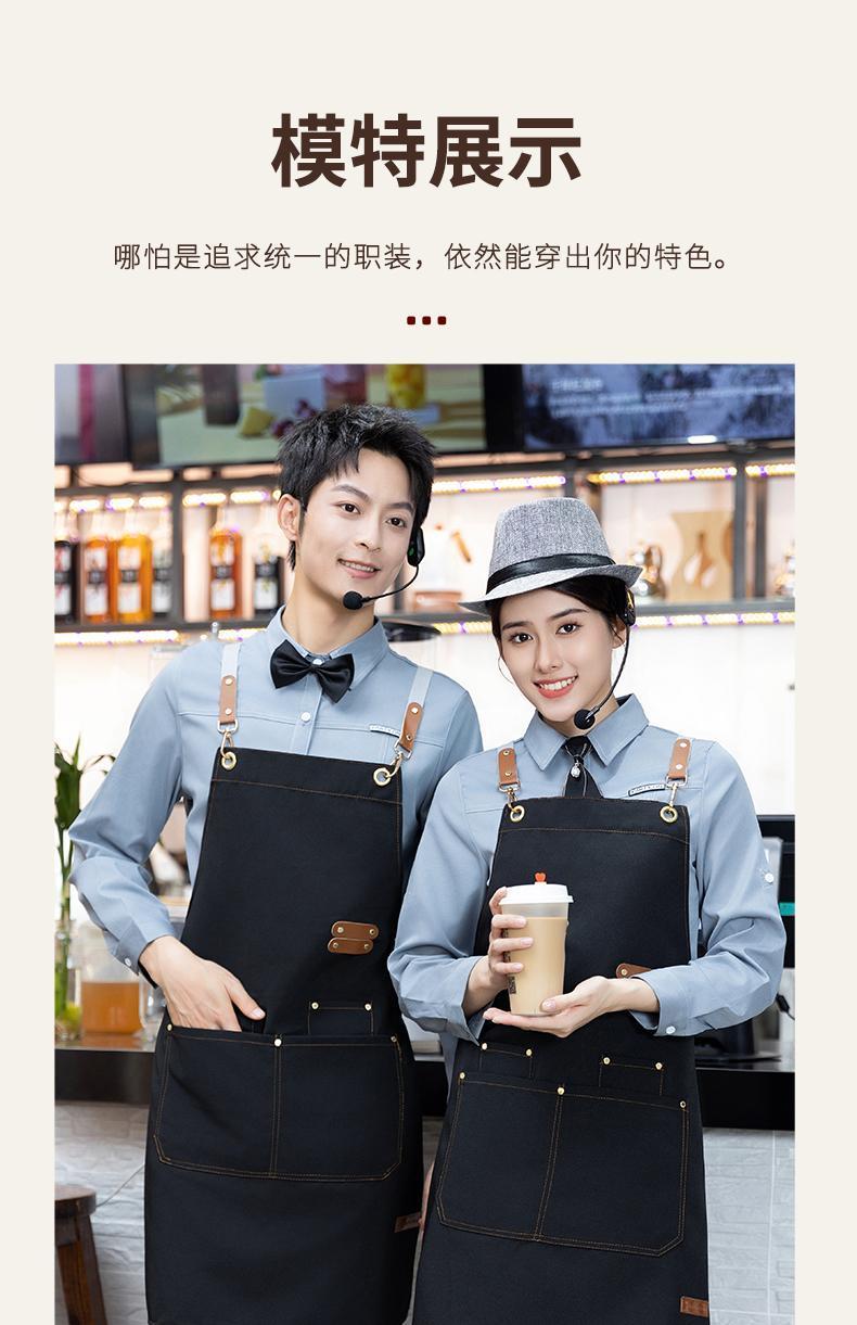 Customized canvas apron with logo printing, work clothes for waiters and waitresses in restaurants, coffee shops, hot pot restaurants, oil-proof and water-proof waistbands detail image 9