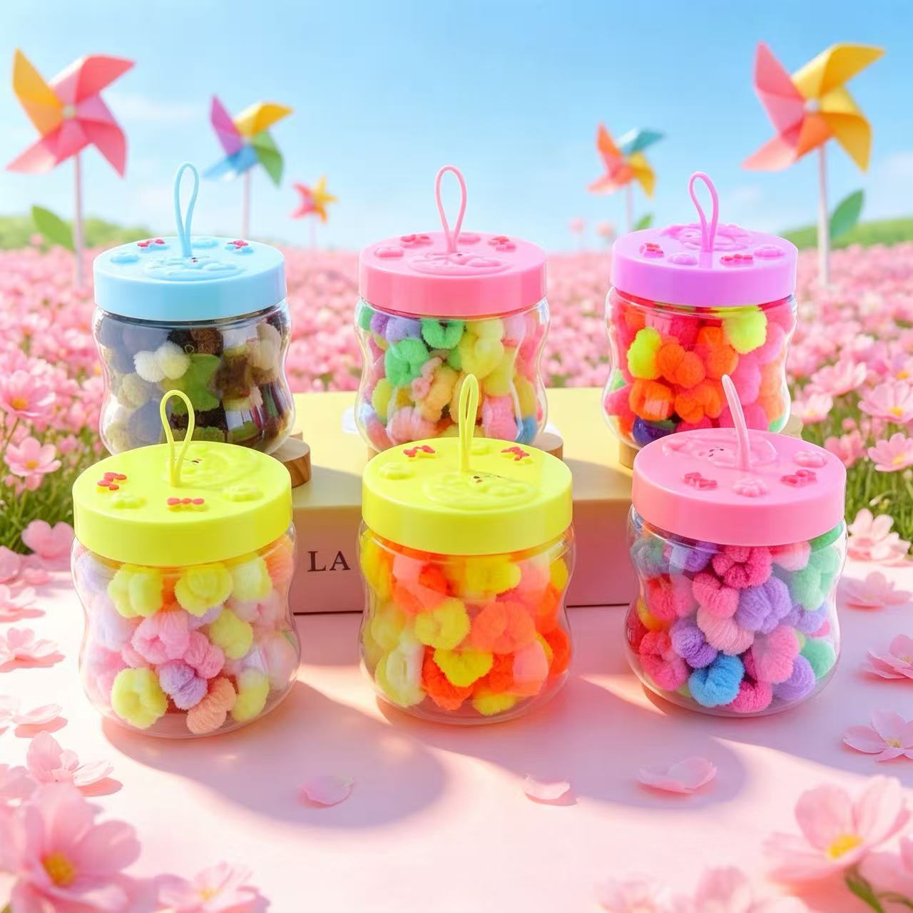 English rabbit long bucket black cover towel ring rubber band double set hair accessory 6 groups color bucket mix one dozen hair accessory children's hair band