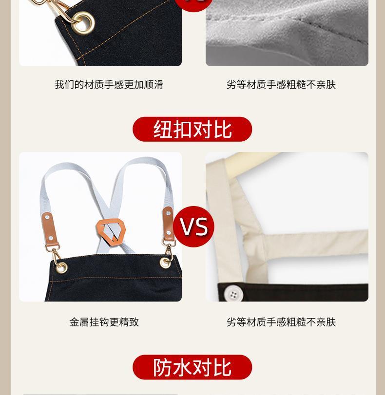 Customized canvas apron with logo printing, work clothes for waiters and waitresses in restaurants, coffee shops, hot pot restaurants, oil-proof and water-proof waistbands detail image 6