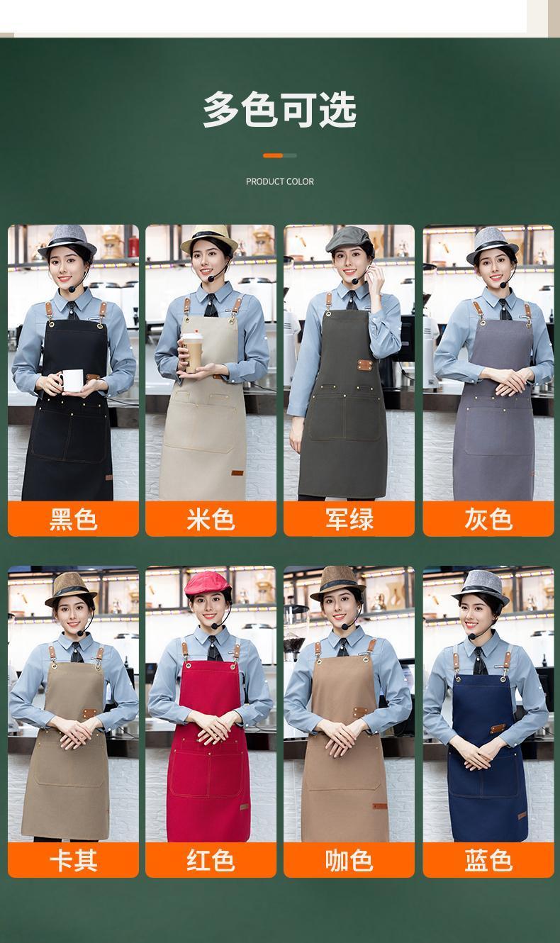 Customized canvas apron with logo printing, work clothes for waiters and waitresses in restaurants, coffee shops, hot pot restaurants, oil-proof and water-proof waistbands detail image 16