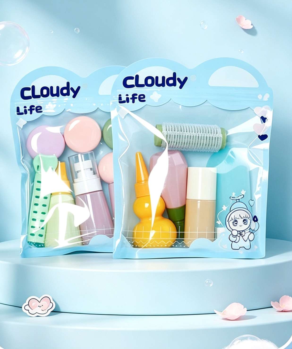 مجموعة لوازم السفر كلودي ليف (Cloudy Live) في علب مستحضرات التجميل في ماكارون، مستحضرات مستحضرات التجميل، details Picture