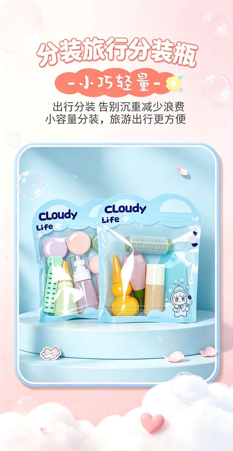 مجموعة لوازم السفر كلودي ليف (Cloudy Live) في علب مستحضرات التجميل في ماكارون، مستحضرات مستحضرات التجميل، detail image 4