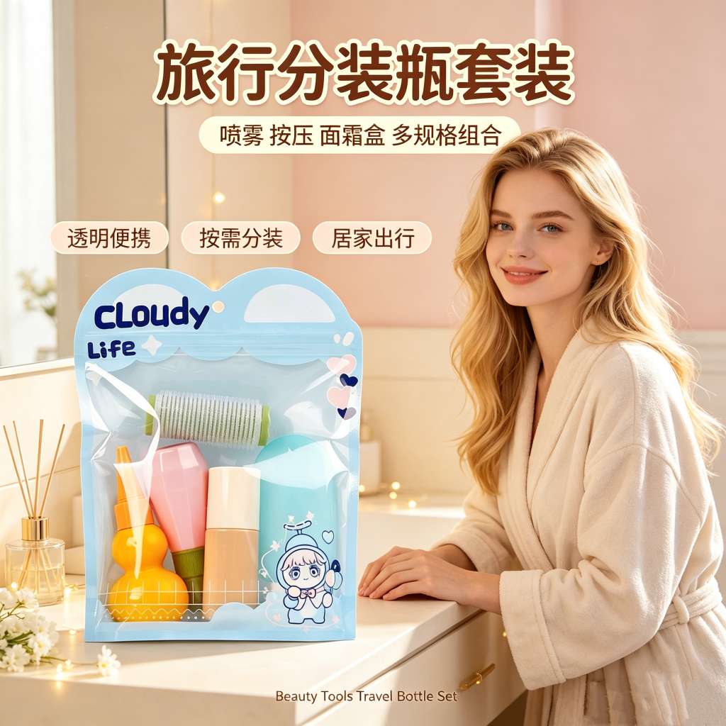 مجموعة لوازم السفر كلودي ليف (Cloudy Live) في علب مستحضرات التجميل في ماكارون، مستحضرات مستحضرات التجميل،