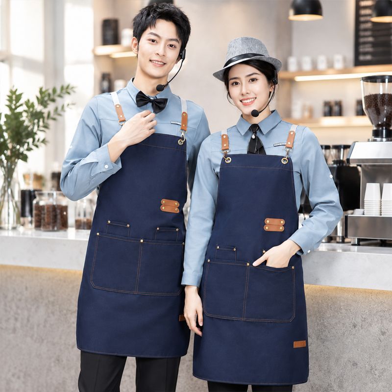 Customized canvas apron with logo printing, work clothes for waiters and waitresses in restaurants, coffee shops, hot pot restaurants, oil-proof and water-proof waistbands detail image 20