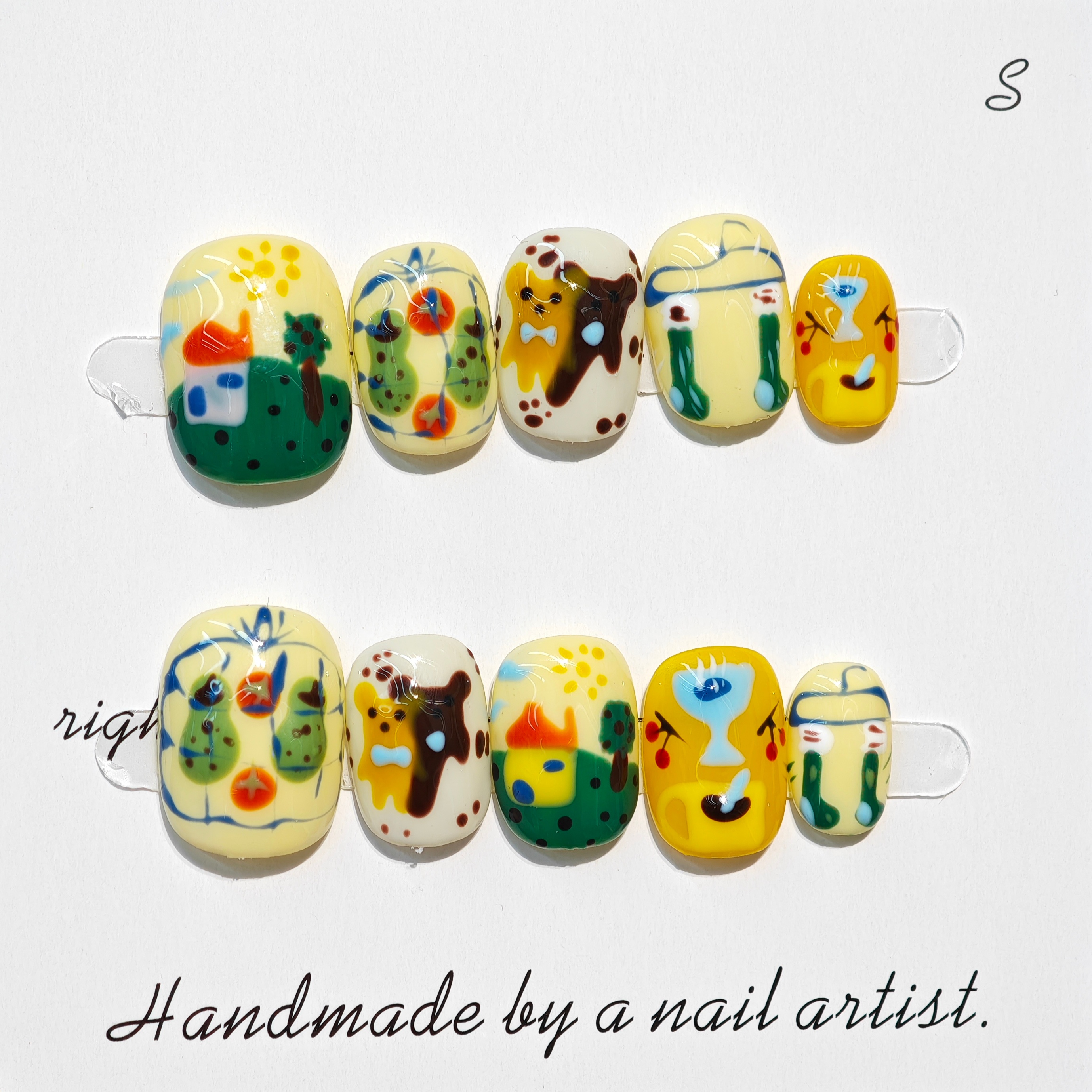 T.Nails 卡通美甲穿戴甲手绘纯手工可爱儿童少女穿戴甲T彩色手绘美甲贴片手工穿戴甲时尚欧美风指甲贴片美甲装饰套装