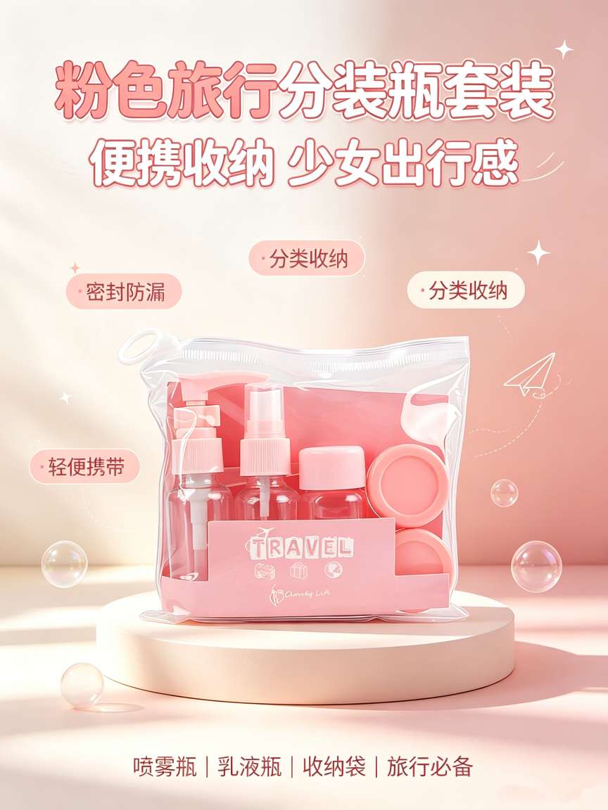 2488 Travel Portioning Bottle Set Multi-color Portable Cosmetics Empty Bottle, Spray Bottle, Lotion Bottle Set detail image 7