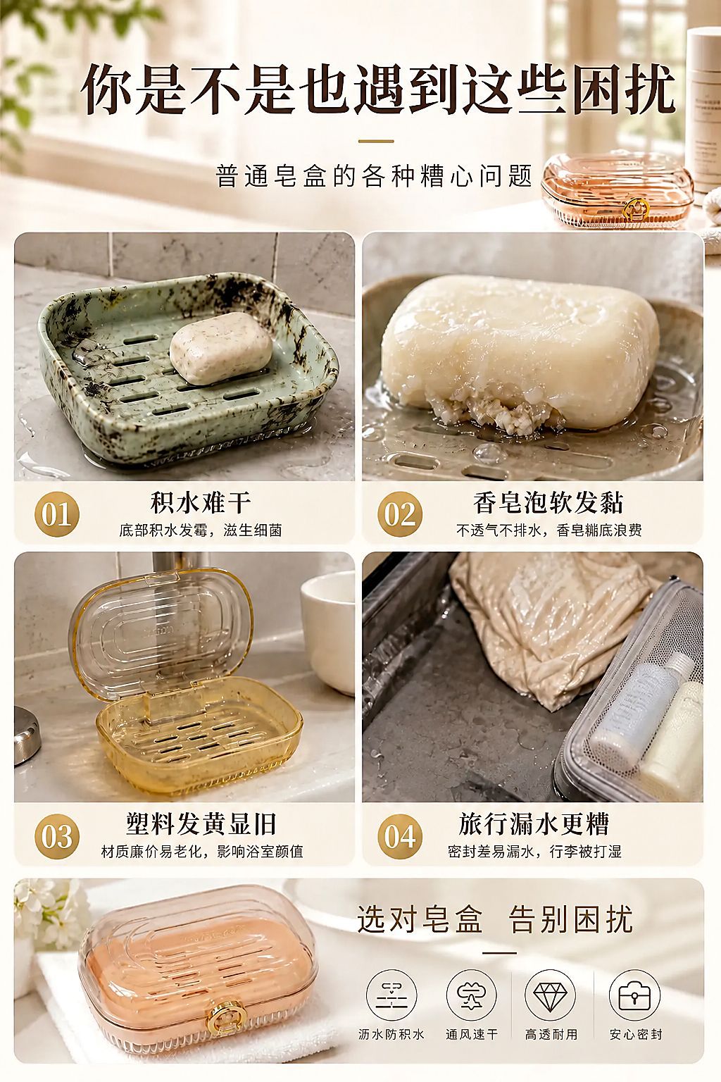 Z86-ZQ-7004 with a draining box, creative, light luxury, high appearance level, soap box with lid, laundry soap box for home use detail image 1