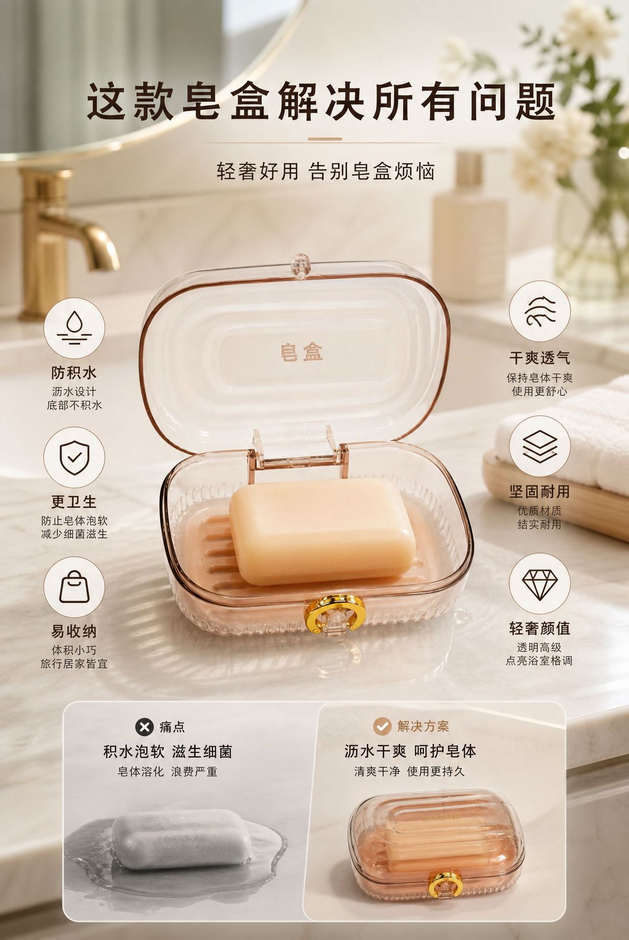 Z86-ZQ-7004 with a draining box, creative, light luxury, high appearance level, soap box with lid, laundry soap box for home use detail image 2