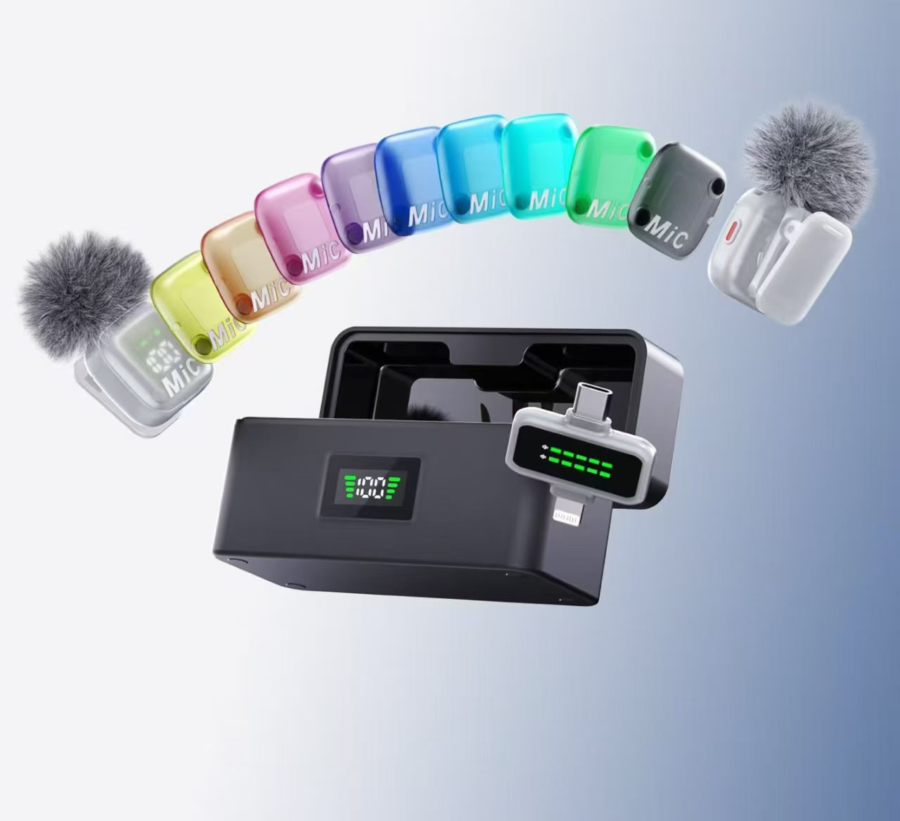 Venta directa de fábrica QY33 inalámbrico collar clip micrófono absorción magnética color de la cubierta frontal al aire libre en vivo AI reducción de ruido micrófono Item Picture