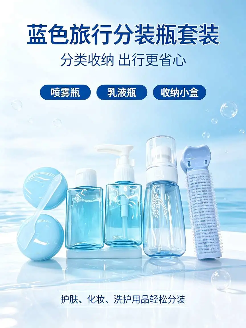 Travel portioning bottle set, portable personal care empty bottle with fluffy clip, lotion spray bottle, macaron storage box, business trip and travel portioning tools detail image 5