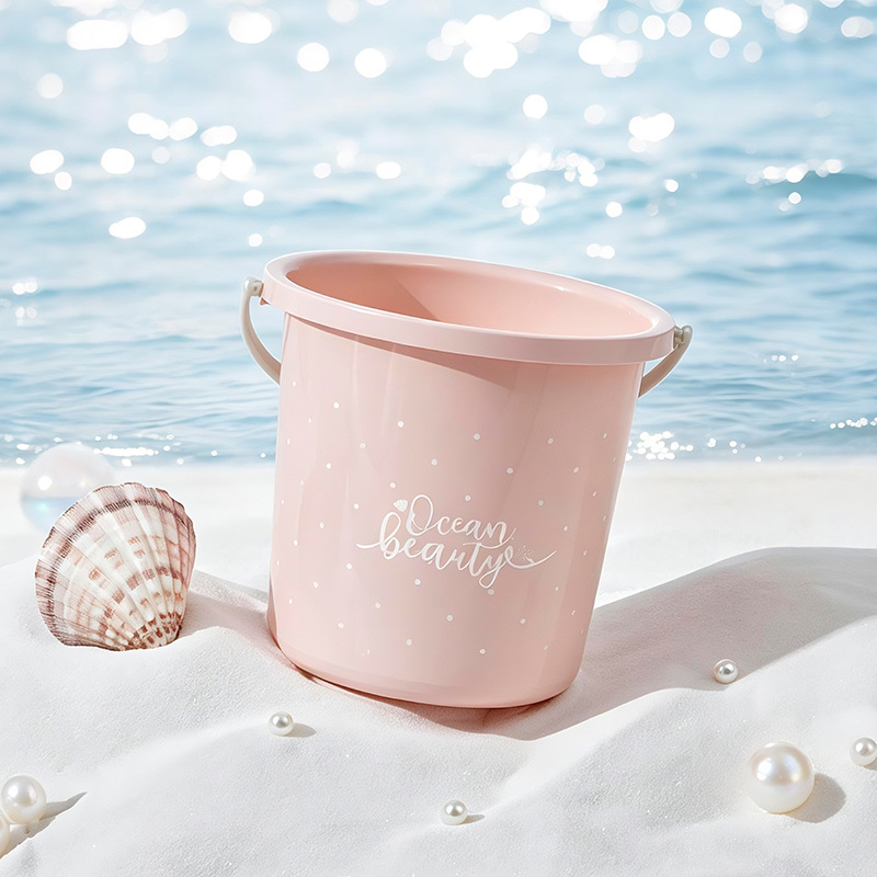 S137-1122 Fresh Polka Dot bathroom laundry hand-held plastic Bucket, thickened household water storage bucket, student dormitory details Picture