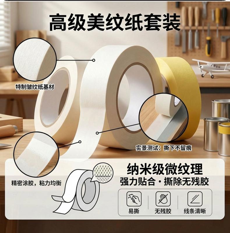 High-viscosity masking tape rolls, heat-resistant nano Teflon dot decorative pasting products, beige high-temperature resistant tape pic 4