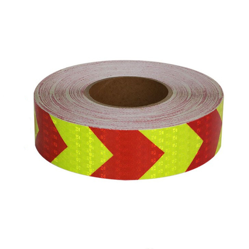 pvc crystal color grid tape, with yellow, black, red and white arrow warning, strong reflective film, night safety signs and anti-collision Specification image