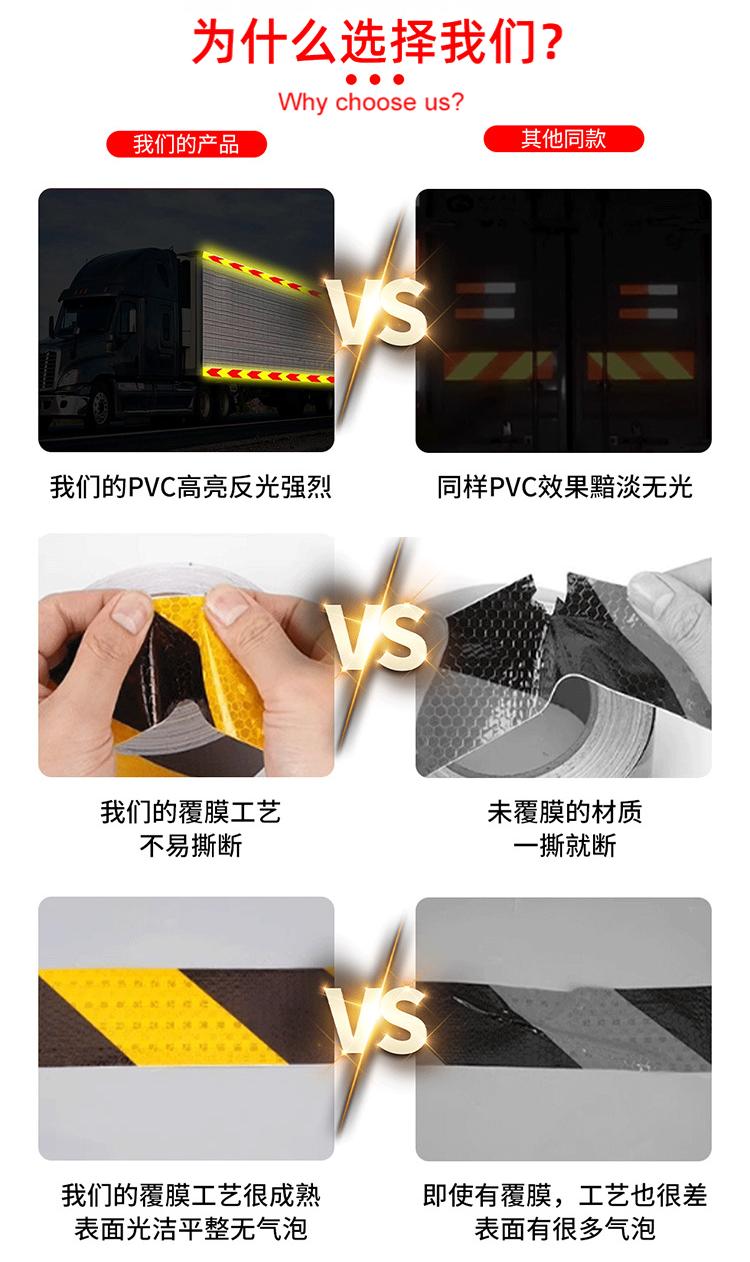 pvc crystal color grid tape, with yellow, black, red and white arrow warning, strong reflective film, night safety signs and anti-collision pic 2
