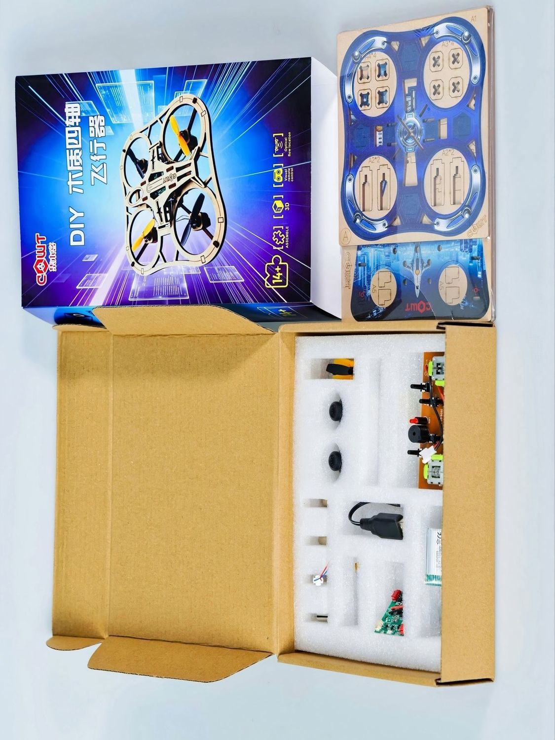 Building block assembly, wooden DIY assembly, quadcopter, science and education model, remote control aircraft, educational toys, unmanned aerial vehicles, wholesale export for foreign trade detail image 4