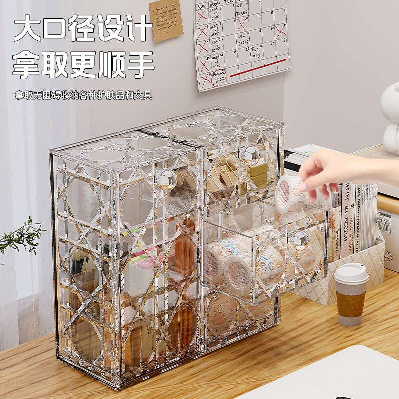 J76-255 Light Luxury brick and stone pattern Cosmetics Storage box, large-capacity desktop dust-proof drawer type lipstick and skin care products Application Scenario
