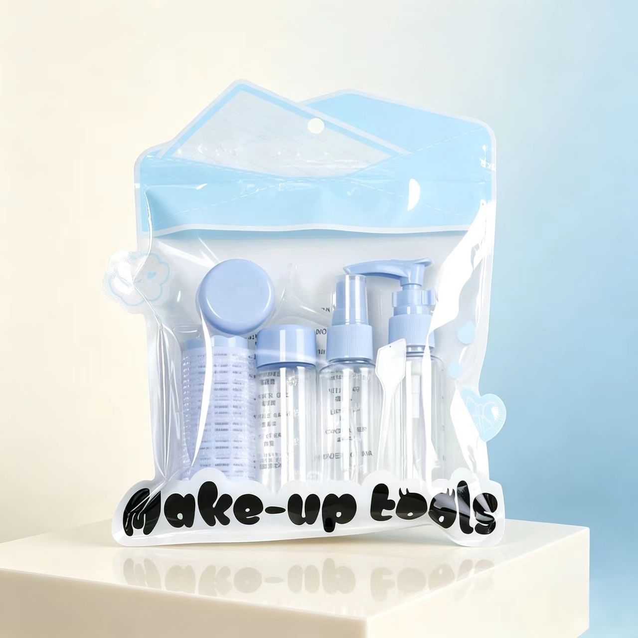 Travel beauty product packaging tool set, multi-piece set, portable hair care empty bottle, spray pump bottle, face cream bottle with comb, skin care product packaging combination manufacturer, in stock and wholesale detail image 2