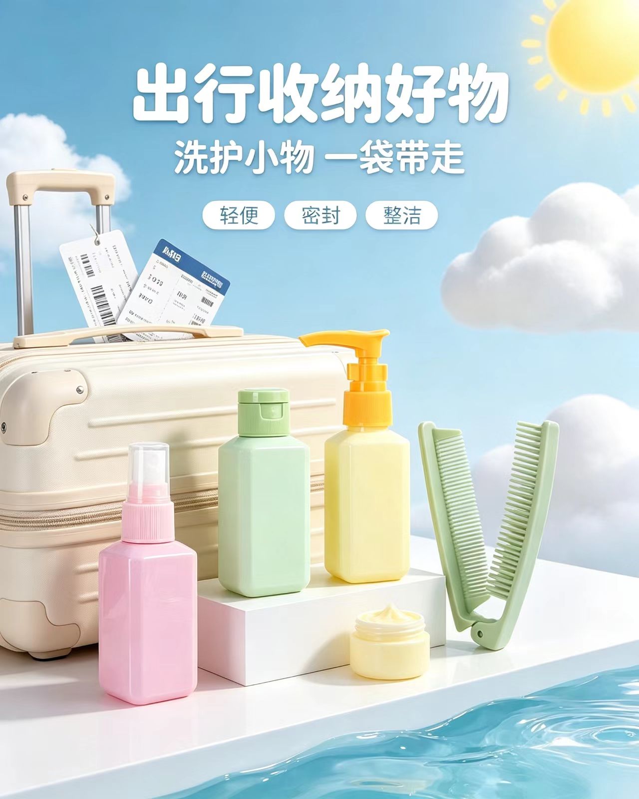 Macaron color travel portioned bottle set, empty bottle for personal care with folding comb, portable skin care product portioned combination, travel storage, beauty tools manufacturer's wholesale in stock detail image 5