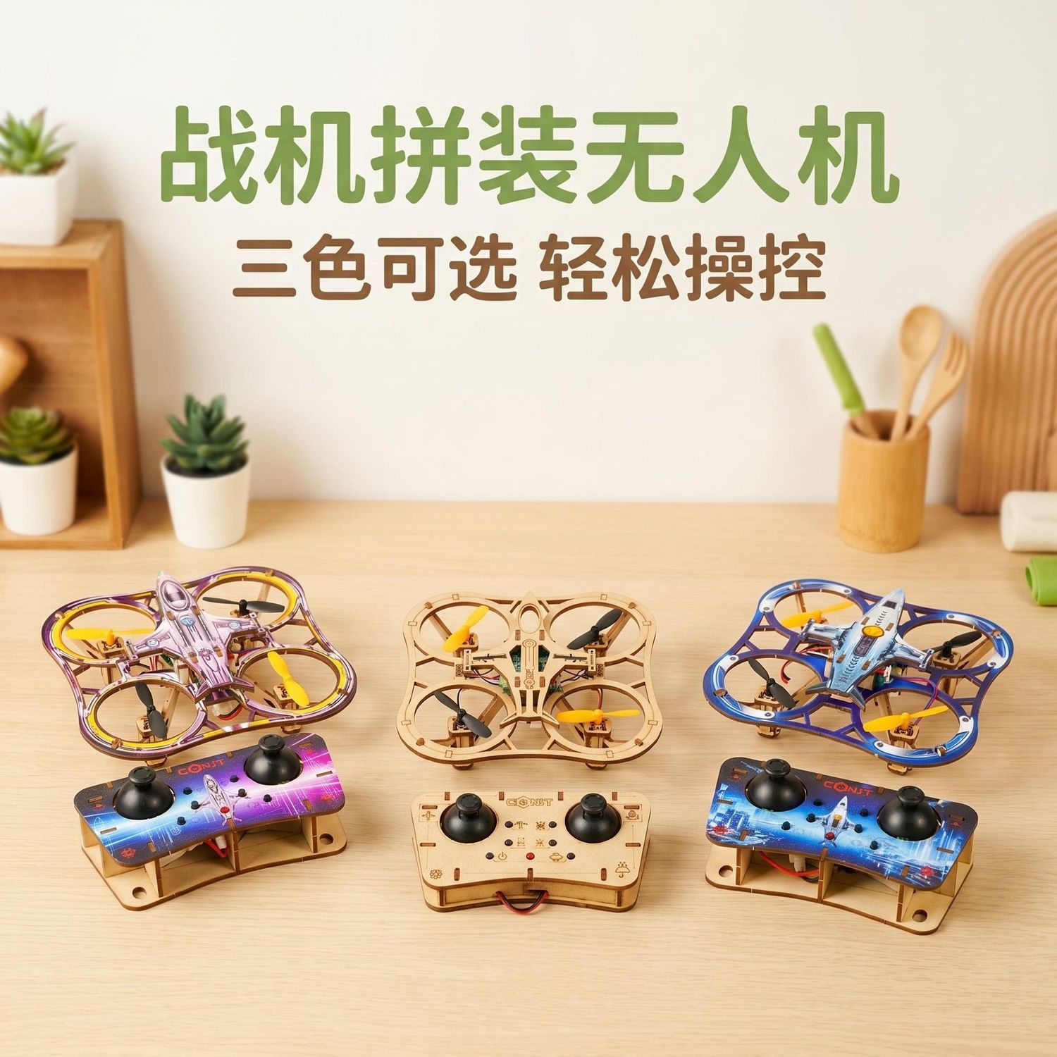 Building block assembly, wooden DIY assembly, quadcopter, science and education model, remote control aircraft, educational toys, unmanned aerial vehicles, wholesale export for foreign trade Application Scenario
