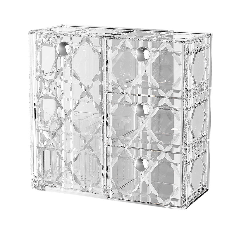 J76-255 Light Luxury brick and stone pattern Cosmetics Storage box, large-capacity desktop dust-proof drawer type lipstick and skin care products Item Picture