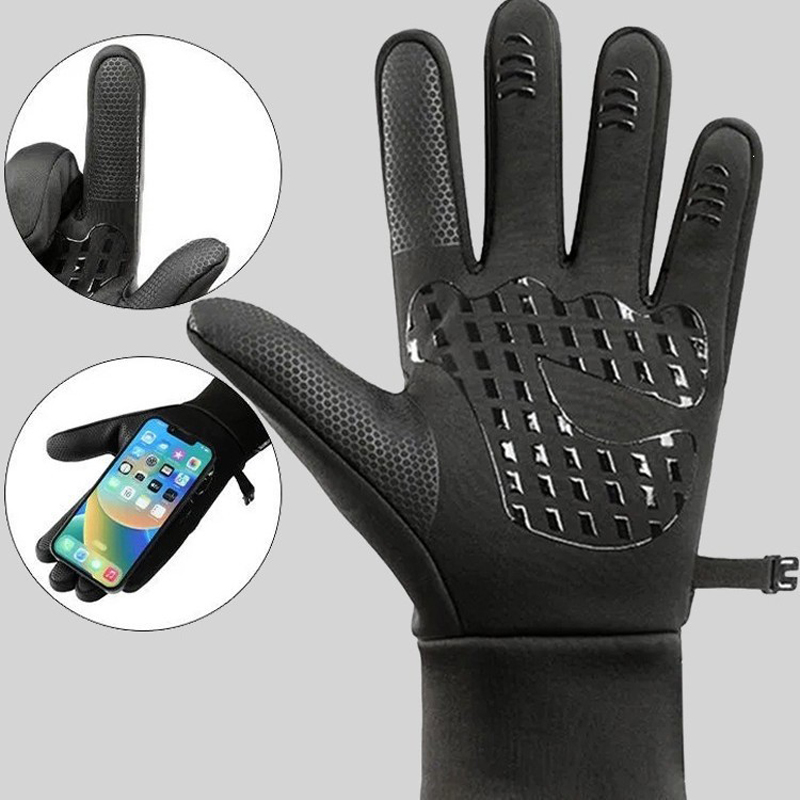 260109-1-2 guantes de dedo a prueba de viento guantes de dedo de largo de ciclismo guantes calientes de ciclismo antideslizante todos los dedos de fitness guantes de peluche de algodón details Picture
