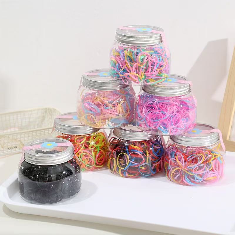 Colorful rubber band glass can hair band combination large intestine leopard print children's hair accessory fashionable hair accessory products