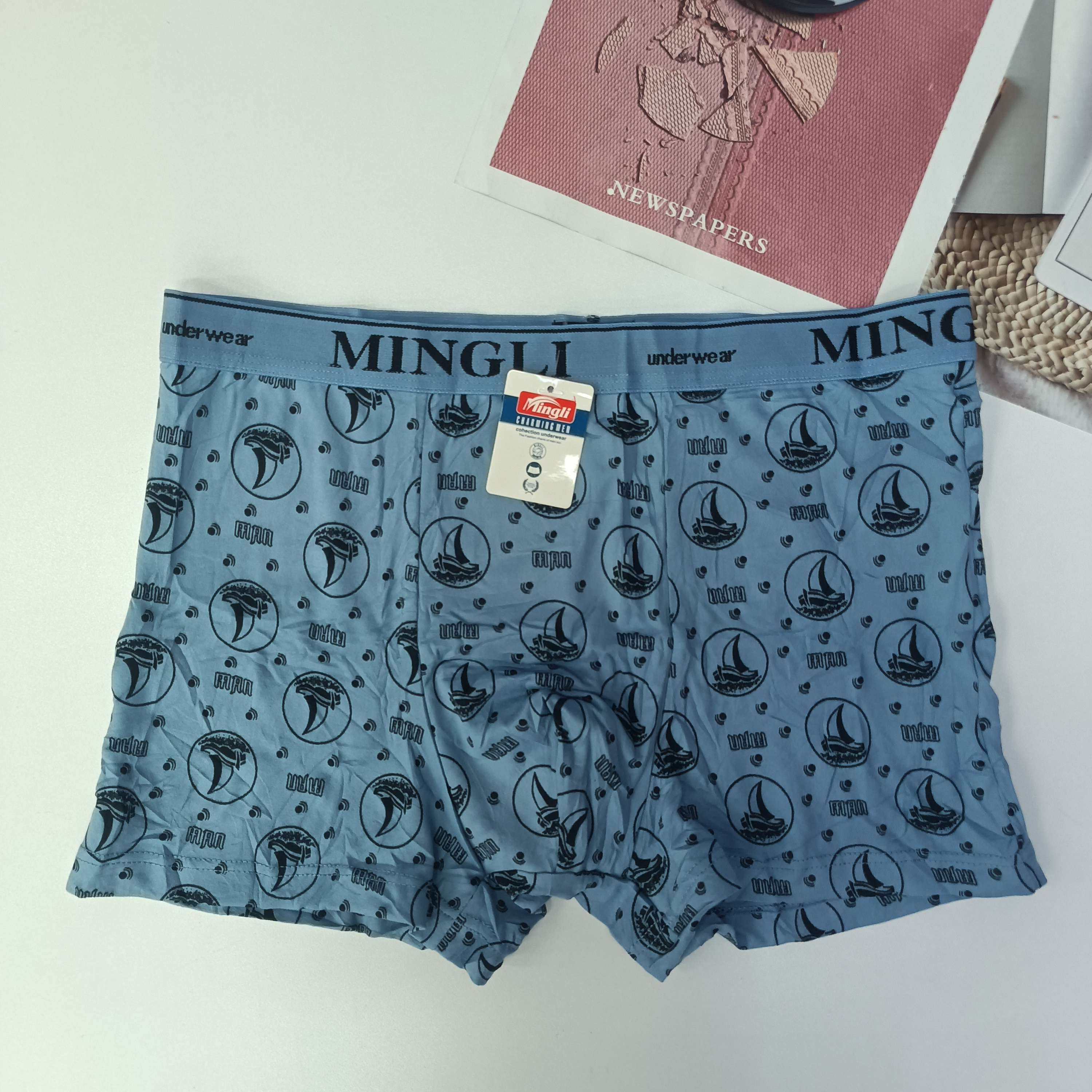 6970# Benin Foreign Trade Men's Briefs, low-key sailing ship print Men's underwear, plate-size men's briefs, QNI Application Scenario
