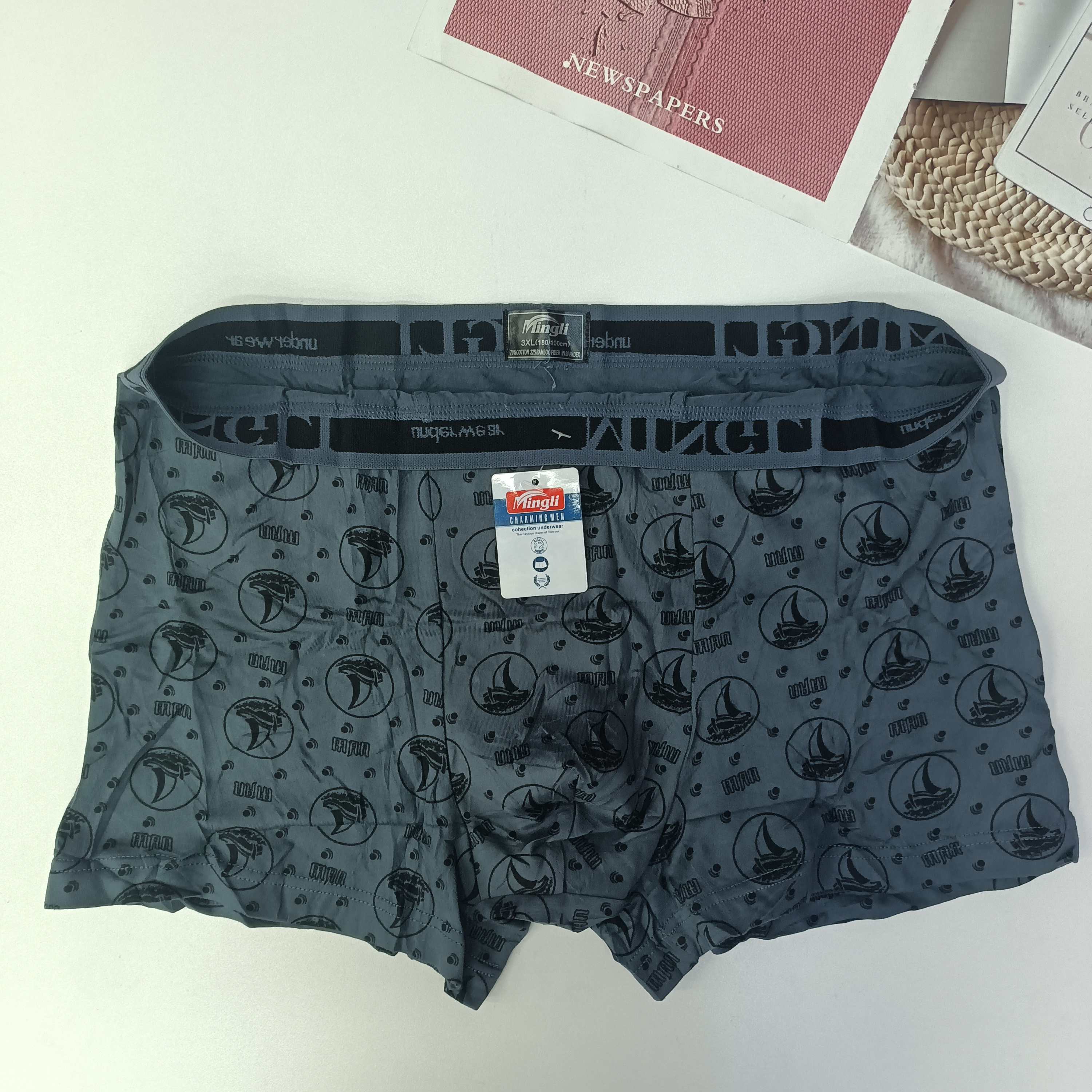 6970# Benin Foreign Trade Men's Briefs, low-key sailing ship print Men's underwear, plate-size men's briefs, QNI details Picture