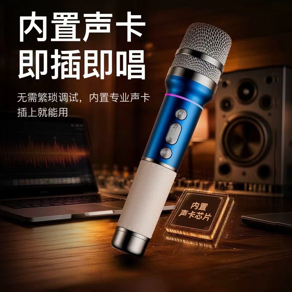 The new sound card handheld microphone is a universal sound card reverb singing tool for home and outdoor speakers Item Picture