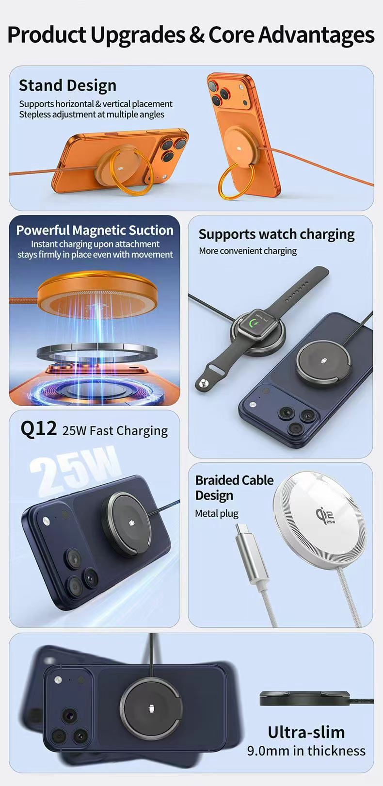 The 25W wireless charging fast charging alloy qi2.2 magnetic wireless charger is thin and light, suitable for Apple's 25W wireless charging detail image 8