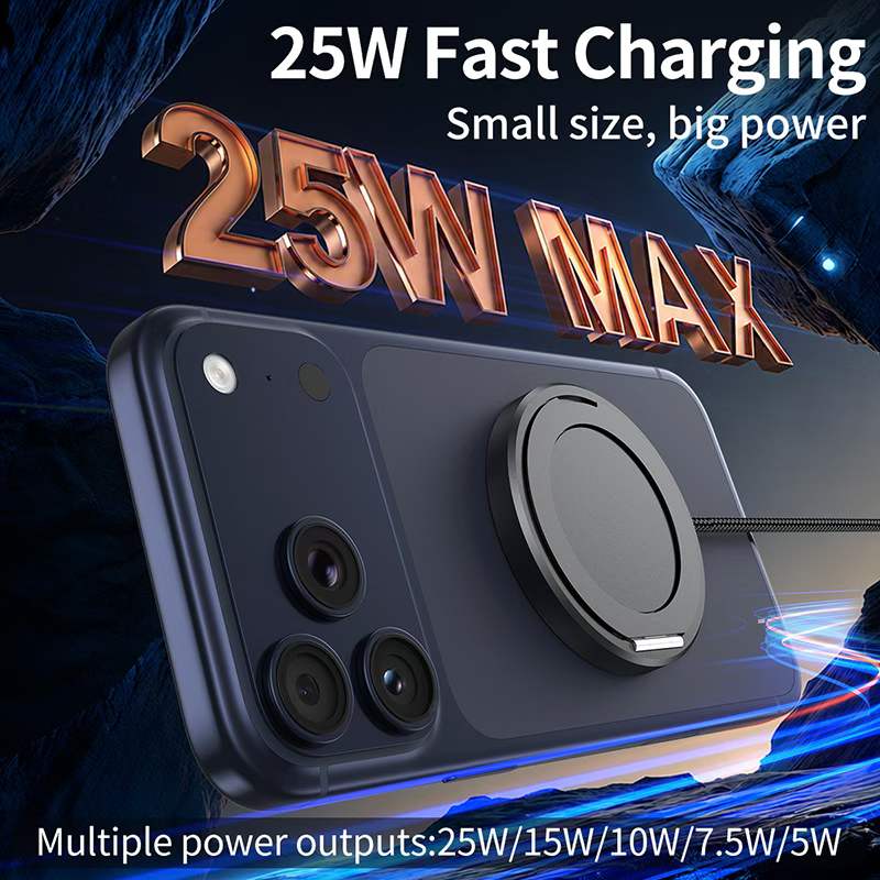 The new cross-border product Qi2.2 magnetic wireless charger with a 25W braided cable stand is suitable for MagSafe wireless charging Specification image